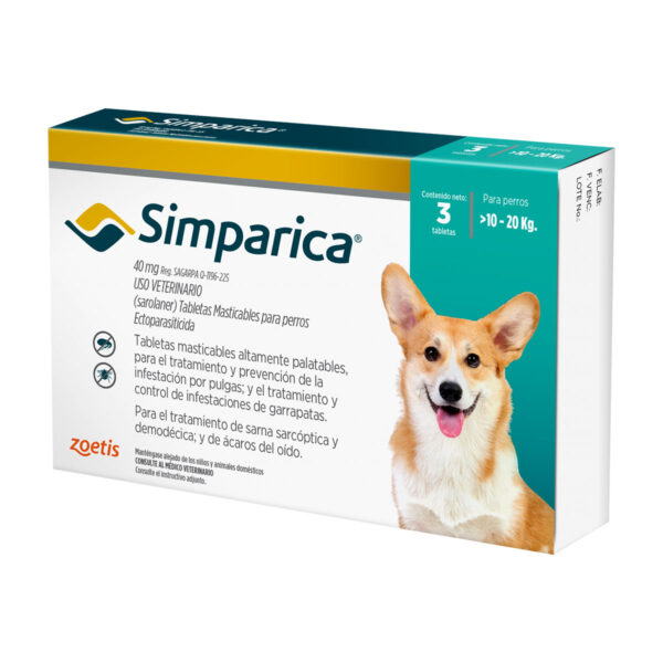 Simparica 40mg de 10 a 20 kilos Perro