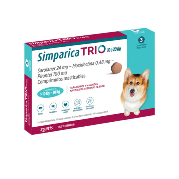 Simparica Trio - 10,1 a 20 kilos 3 comprimidos